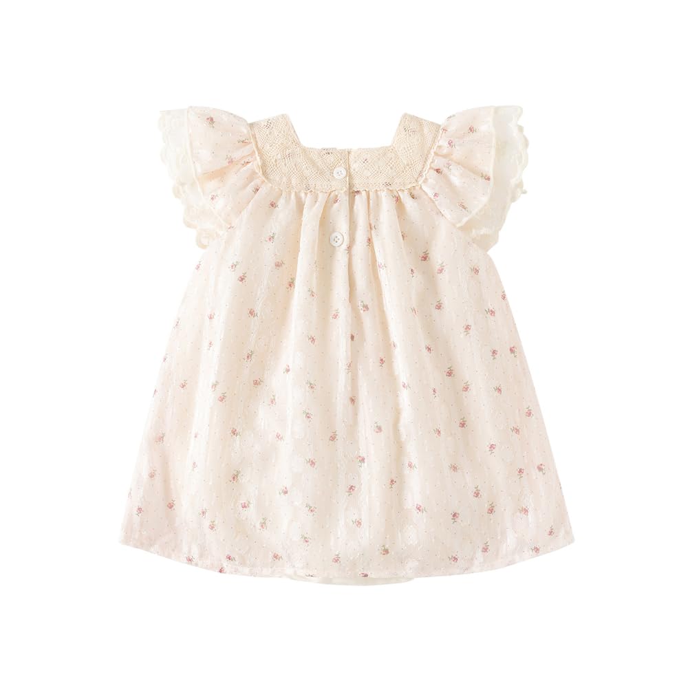 Jaydyequ Baby Girl's Bodysuit, Short Sleeve Summer Coverall Romper, Floral Print, Beige, 90cm, Perfect for Newborns, Shrine Visits, Shichi-Go-San, Bir