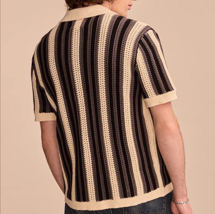 2025 Summer European and American Men's Casual Striped Hollow Knit Polo Shirt BK0068