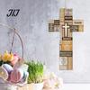 Rustic Wall Decor Easter Wooden Cross Ornament, Hanging Pendant with Hemp Rope for Decor, Religious Home Decoration, Solid Wood Scripture Sign