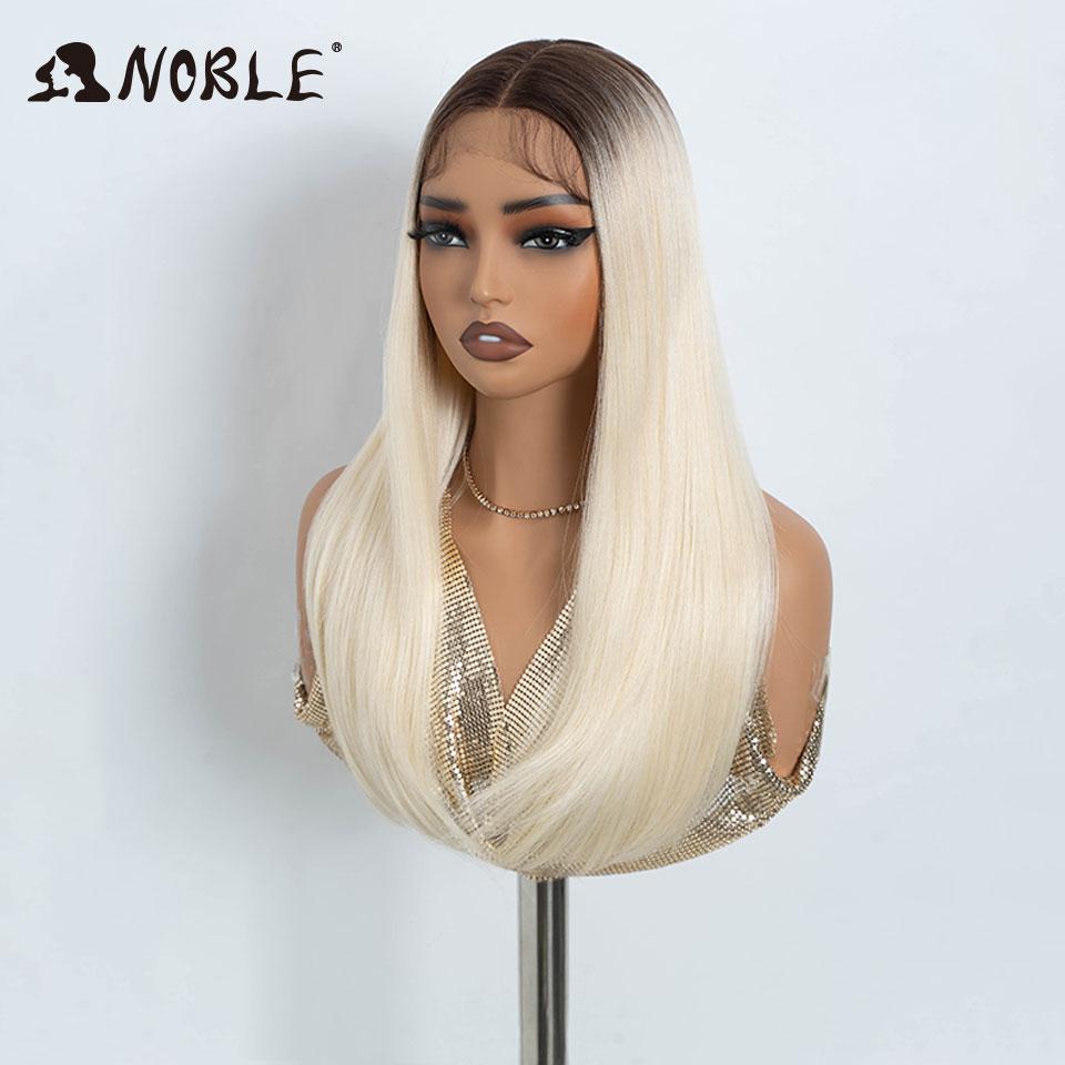 Noble Synthetic Lace Front Wig Straight Baby Hair 613 Bob Wigs Synthetic Hair Wig 22" Ombre Blonde Bob Wig For Women Cosplay Wig