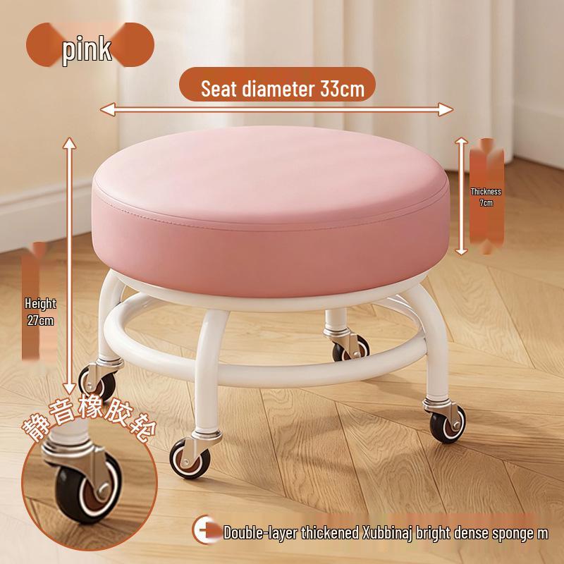 Swivel Caster Low Stool with Wheels - Adjustable Mobile Round Seat for Living Room, Children's Play Area, or Household Use.
