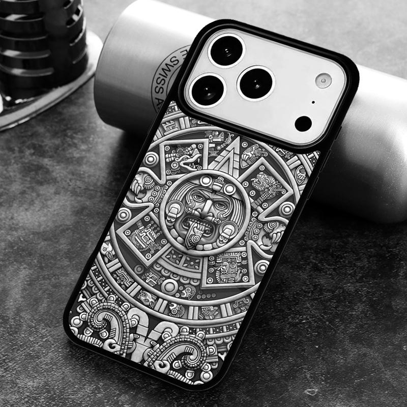Mayan Calendar Wood Pattern Phone Case for iPhone 17 16 15 Pro Max Air 14 13 12 11 Plus Shockproof Capa Cover