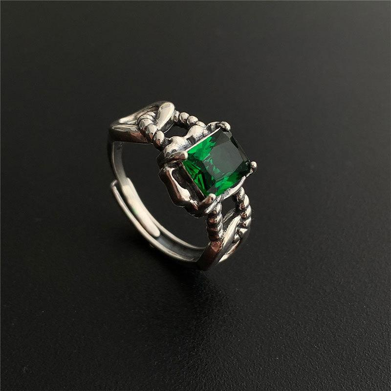 

Contemporary S925 Silver Ring With Unique Geometric Design And Vibrant Purple Green Zircon Women For