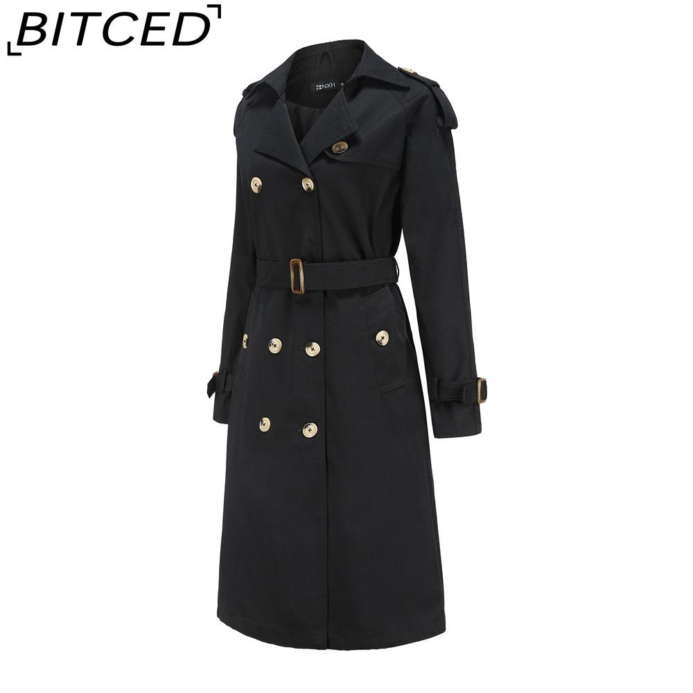 BITCED Women's Long Trench Coat with Waist Cinch Cotton-Blend Fashion Jacket with Long Sleeves