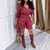 Women's European Hooded Leather Jacket & Shorts Set - Long Sleeve Casual Autumn/Winter Fashion Outerwear.