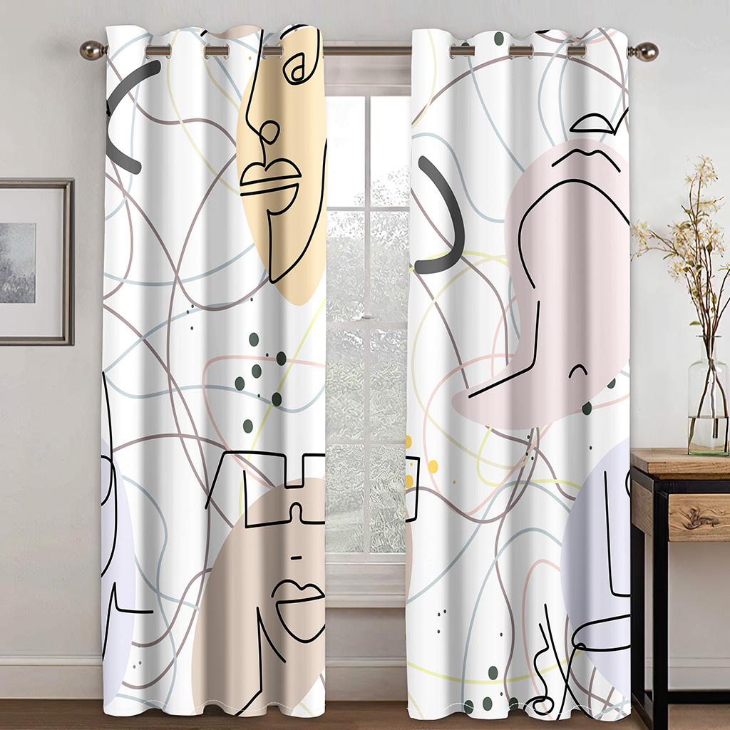 3D Print Polyester Simple Fashion Abstract Face Line Modern Cheap Bedroom Living Room Home Decor Shade Curtain Hooks Grommet