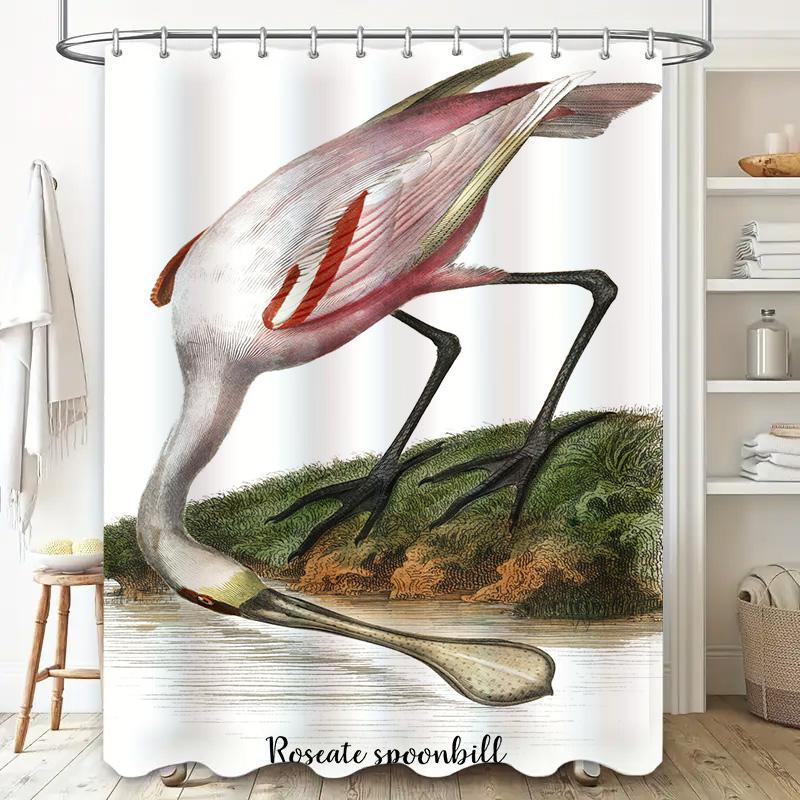Reddish Spoonbill Shower Curtain Pink Swan Feather Pattern Perfect for Bathrooms Home Decor Roseate Spoonbill Print Waterproof F