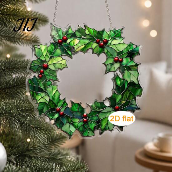 Christmas Tree Accessories Acrylic Garland Pendant, Double-sided Wreath Hanging Ornament, Lightweight Decorative Ornaments Decor with Lanyard