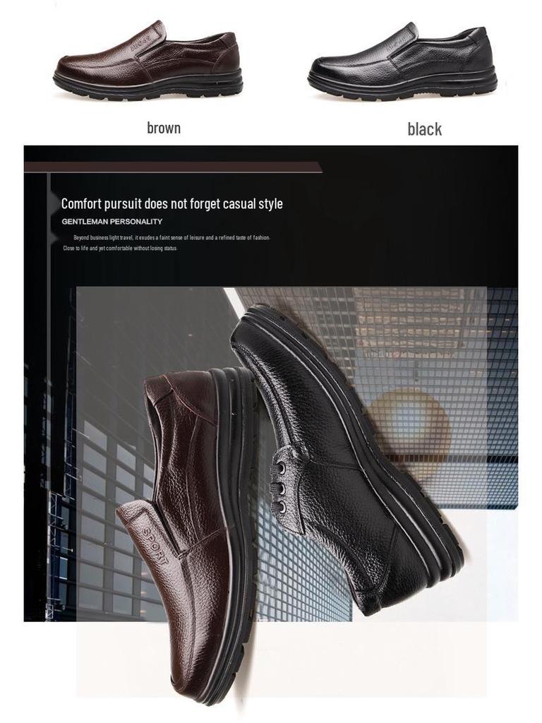 Herrskor i mjukt läder, avslappnade oxläderskor för pappa - Vårkollektion, mjuk sula, affärsmässig rund tå (Modell 9886)