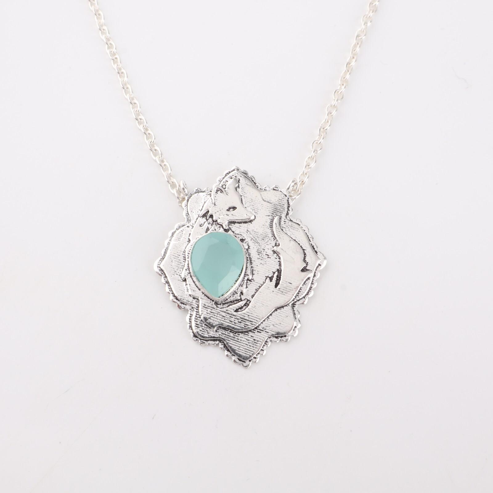 

Aqua Chalcedony Gemstone 925 Sterling Silver Jewelry Chain Pendant 1.29 For Her CP-32-18