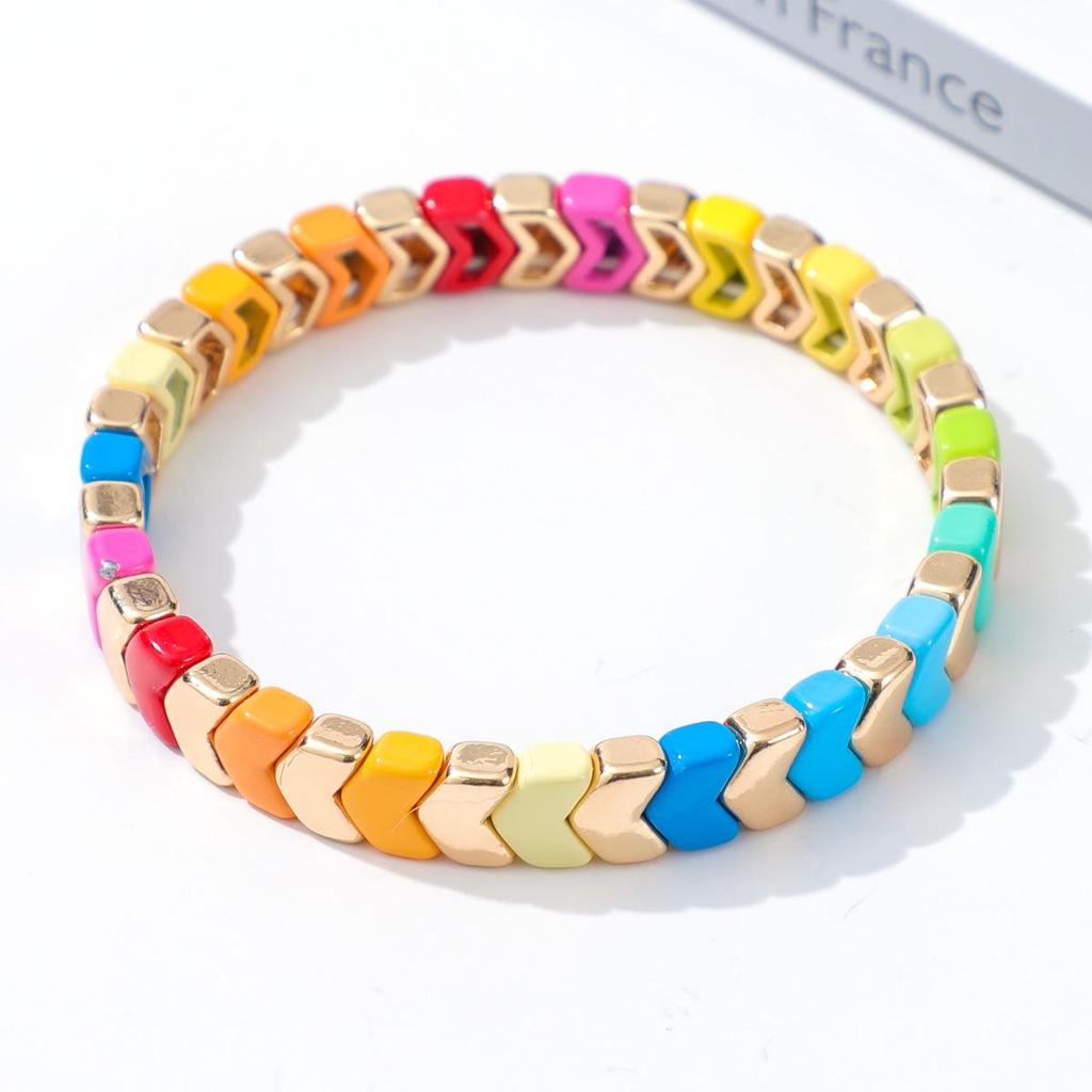 Trendy Gradient Rainbow Enamel Bracelet with Geometric Arrow Design for Women