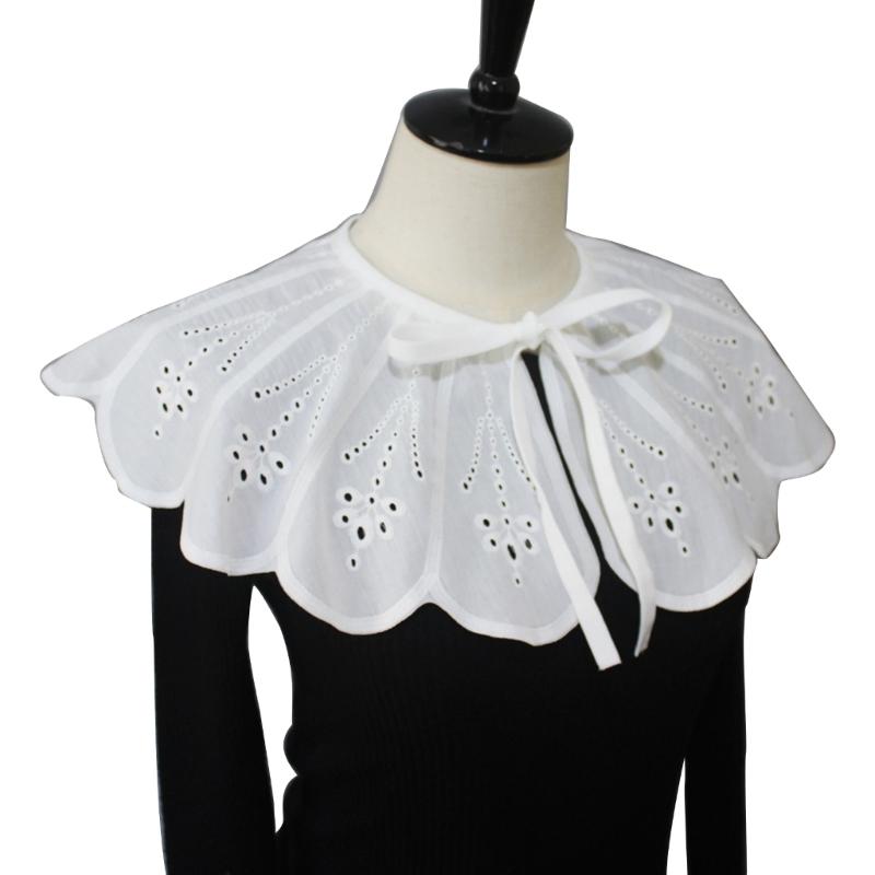 Royal Style Cotton Fake Collar Shawl Wrap Hollow Out Floral Lace Ruffled Trim Necklace Pointed  Lapel Blouse Dropshipping