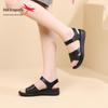 Red Dragonfly Women's Genuine Leather Sandals - Summer 2025 Comfortable Soft Sole Flat Bottom for Middle-aged Mothers