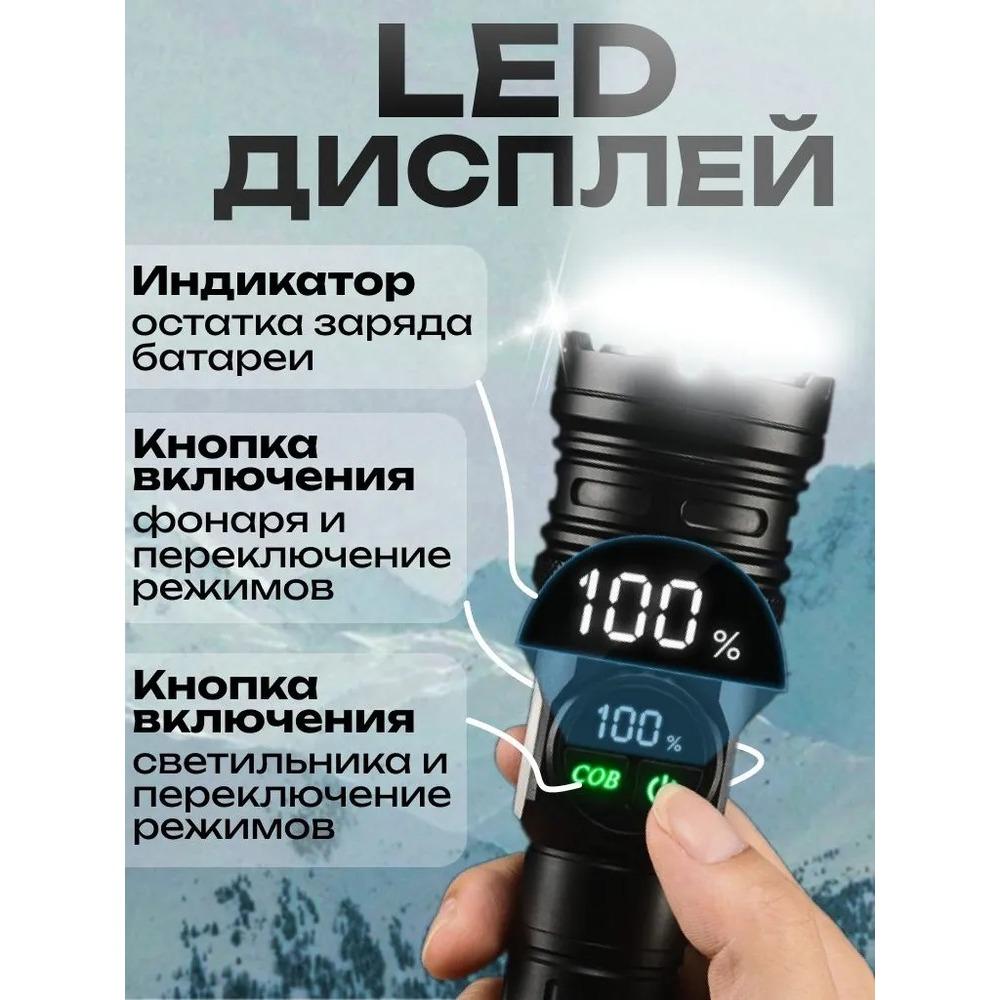 Portable rechargeable zoom flashlight with display screen, LED flashlight with emergency side light 5 lighting modes