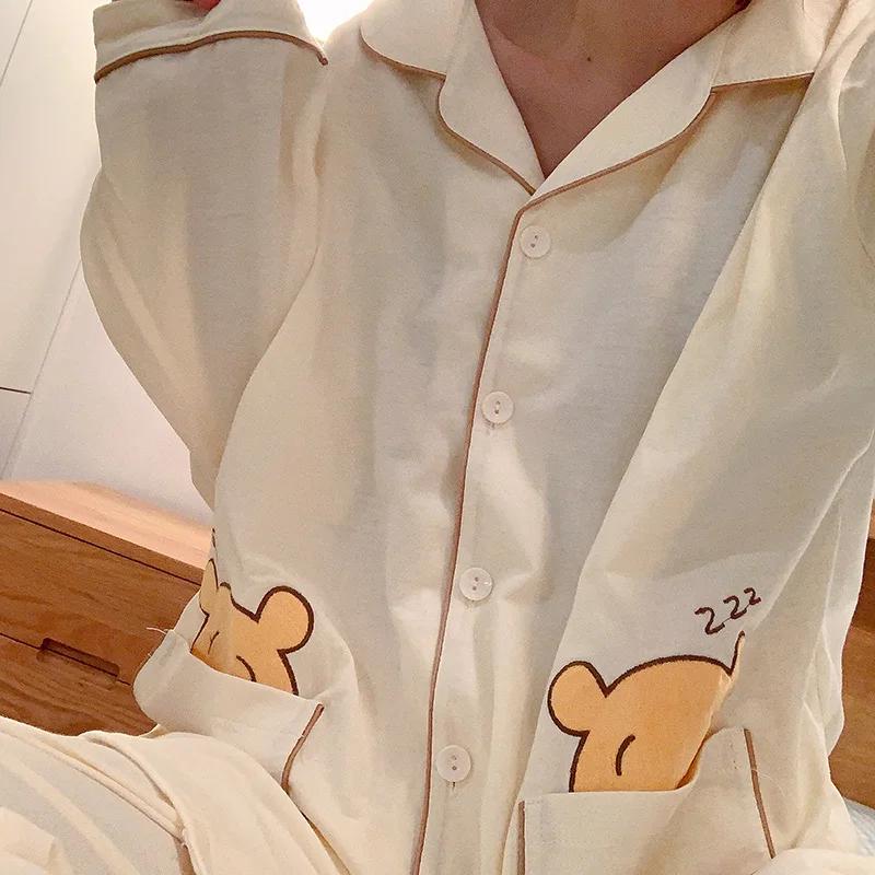 Ny pyjamas høst ren bomull Uformell løse hjemmeklær Dame pyjamas Todelt sett silke pyjamas for kvinner