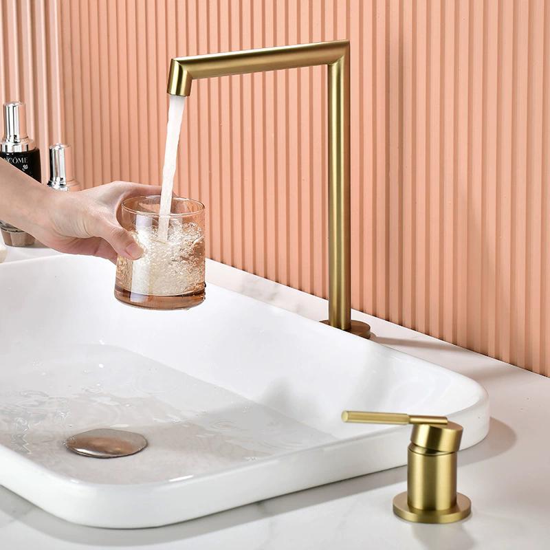 Tuqiu Brushed Gold Basin faucet Gray Bathroom Faucet two holes bathroom Sink faucet sink tap rotating widespread basin Tap