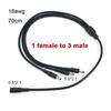 0.7m 18awg DC female to 3 way male power Supply Splitter Cable 1 Female to 3 Male connector CCTV Accessories extend Adapter 70cm