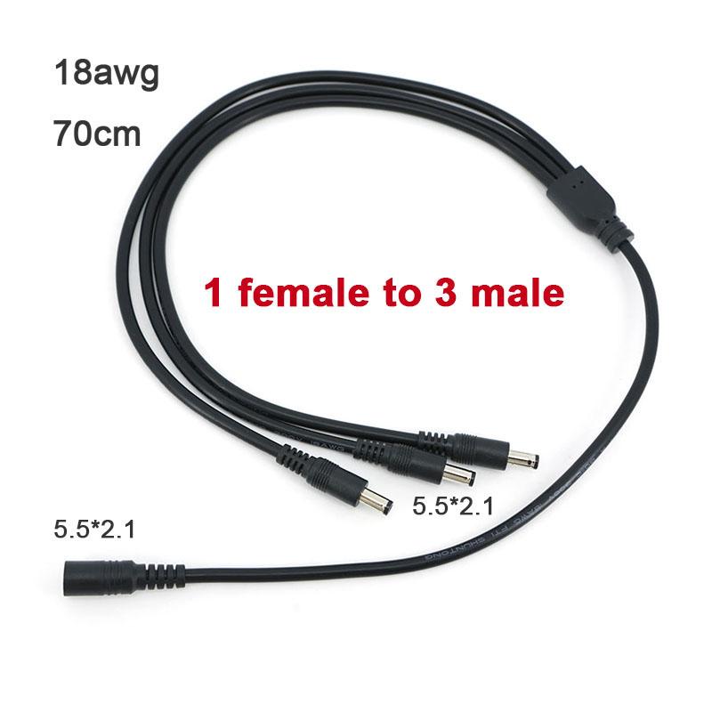 0.7m 18awg DC female to 3 way male power Supply Splitter Cable 1 Female to 3 Male connector CCTV Accessories extend Adapter 70cm