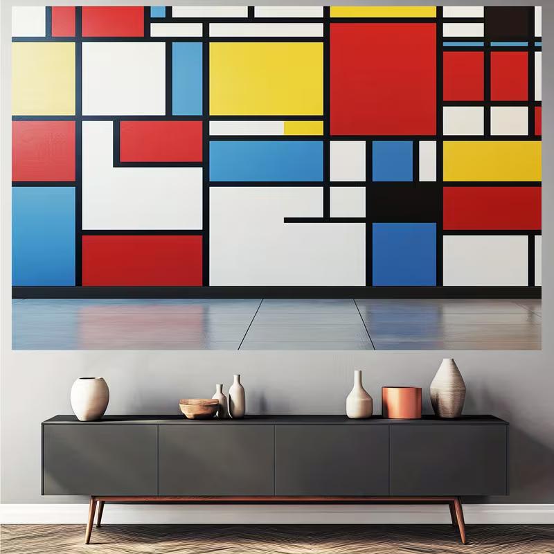 2D Geometric Abstract Backdrop Red Yellow Blue Squares Party Background Cloth