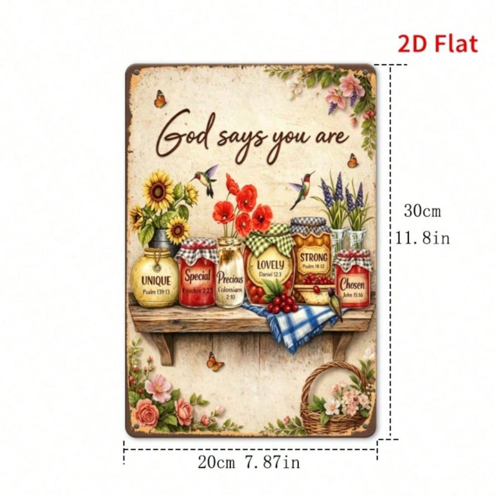 1pc Vintage Sunflower Hummingbird Metal Tin Sign, Bible Verse Floral Retro Farmhouse Kitchen Decor, 7.87x1