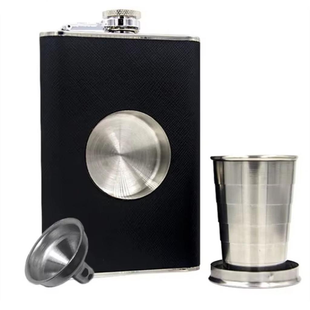 8oz Wine Hip Flask with Cup Built-in CollapsibleFunnel Stainless Steel Wine Bottle Drink Barware Whiskey Flask