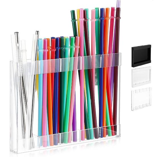 Acrylic Straw Holder with Double Sided Adhesive Tapes Transparent Reusable Tumbler Straw Organizer Storage Container