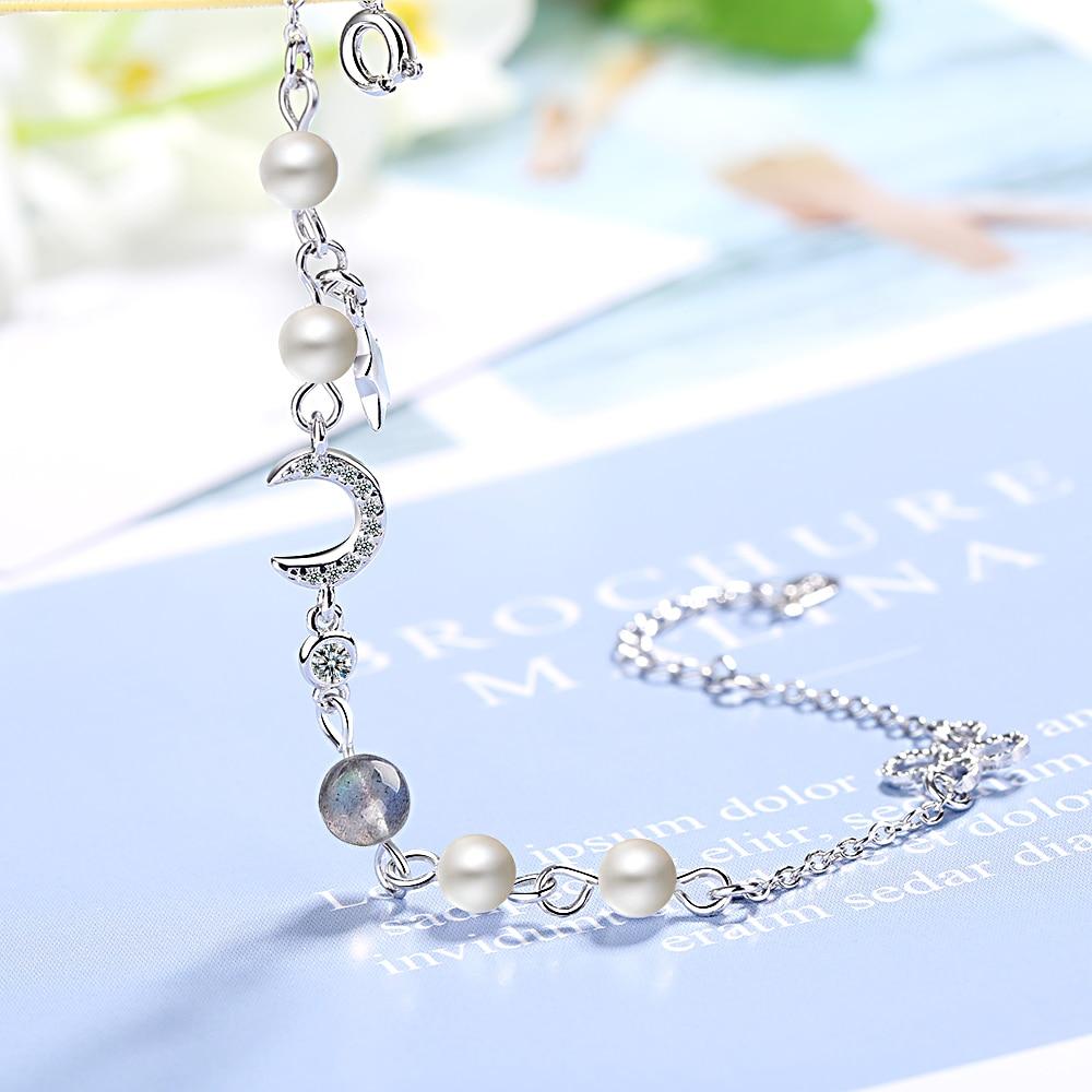 Star Moon Charm Jednoduché Divoká perla 925 Sterling Silver Temperament Dámské Módní náramky z modrého měsíčního kamene s možností změny velikosti