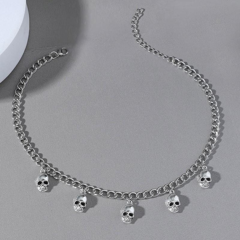 Meier Skull pendant necklace - hip hop punk style - unisex necklace серебряный