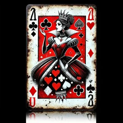 AliceQueen Metallblechschild Vintage Spielkarten 2D Retro Wandkunst für Haus Bar Pub Dekoration