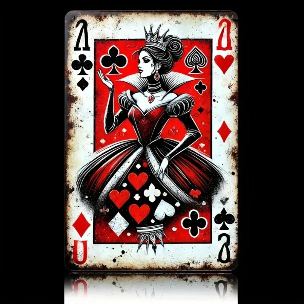 AliceQueen Metal Tin Sign Vintage Playing Cards 2D Retro Wall Art for Home Bar Pub Decor