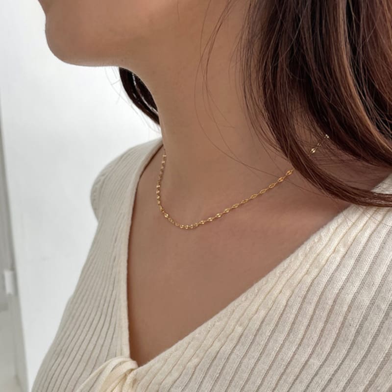 Geegee [silver925] Shiny Chain Necklace - 18k Gold Plate Daily Chain Necklace