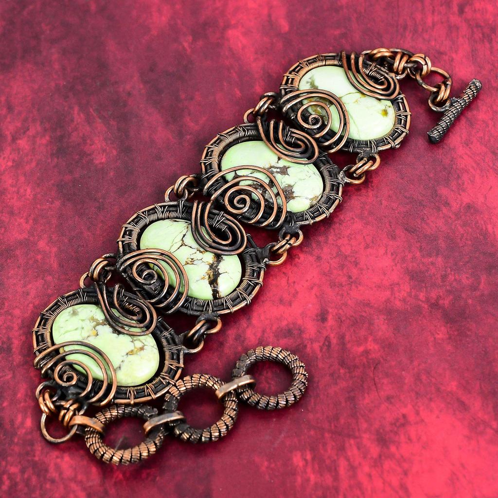 Lemon chrysoprase bracelet copper wire wrapped bracelet adjustable chain bracelet dainty gemstone bracelet copper handmade jewelry for gifts