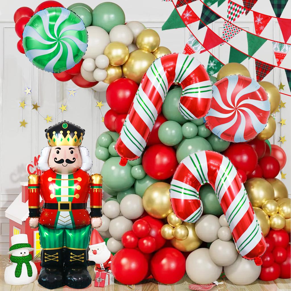125 Stück Weihnachten Bogen Girlande Ballons, Weihnachten Zuckerstangen Nussknacker Weihnachten Neujahr Party Dekoration