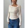 Women S Asymmetrical Neck Long Sleeve Knit Top Slim Fit Autumn Blouse