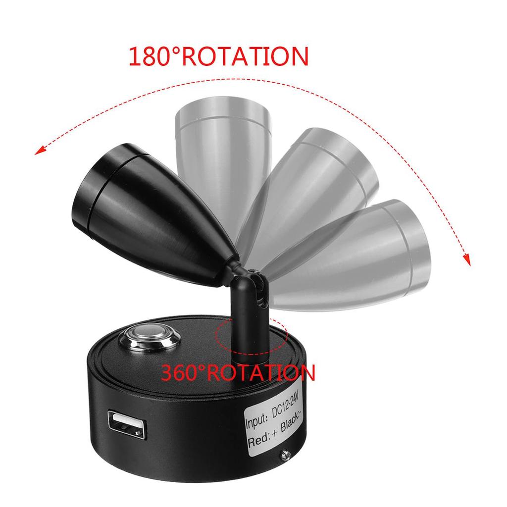 12-24V RV Interior Reading LED Spotlight Dimmable 360 Degree Rotatable Wall Lamp for Camper Van Caravan Boat with USB Port