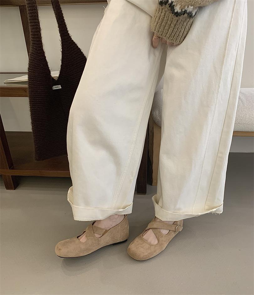 2025 autumn retro versatile pigskin insoles single shoes cross buckle Mary Jane shoes flat women's shoes