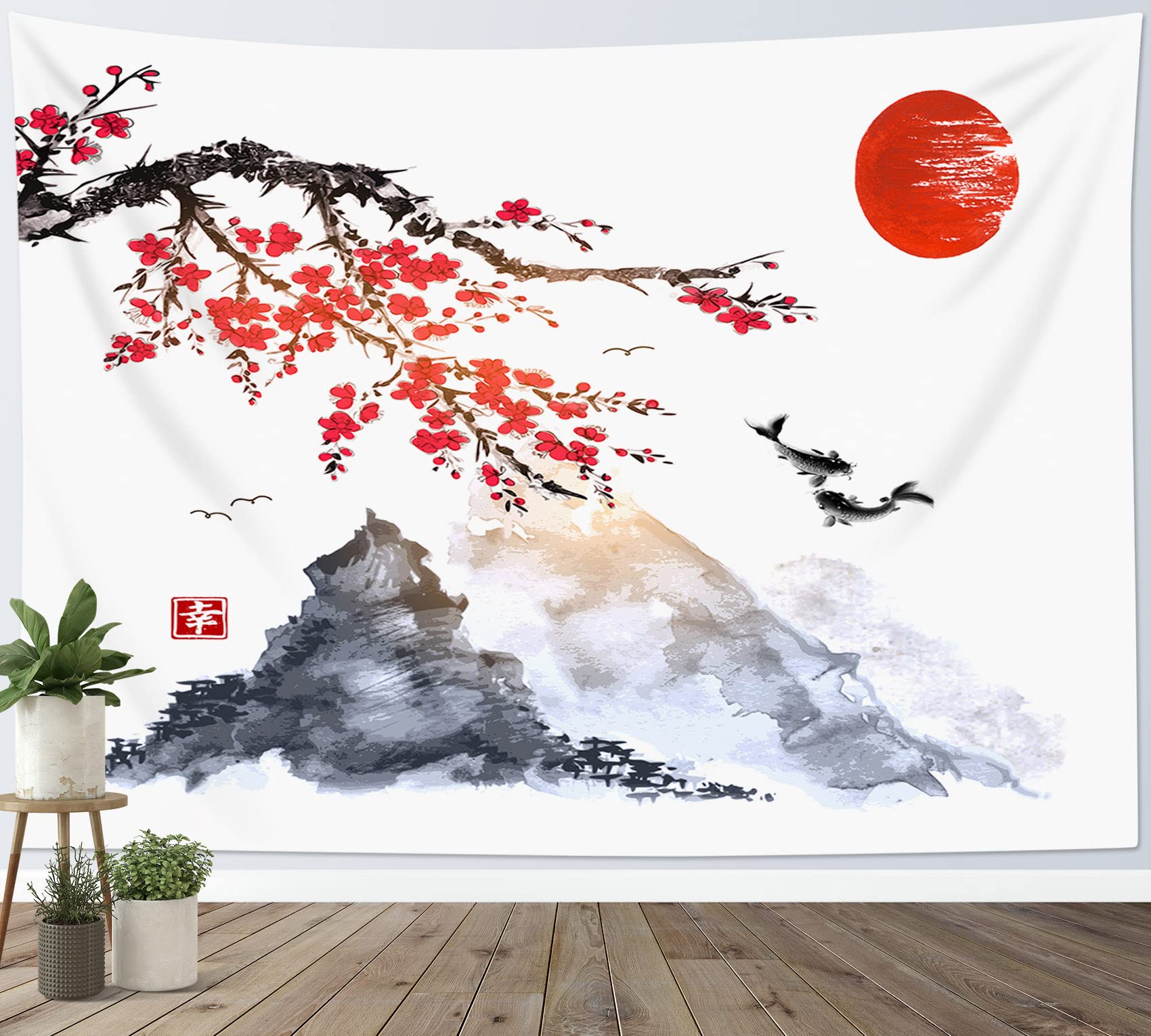 

Китайский цветок сливы, картина тушью, природный пейзаж, печать, гобелен, домашняя спальня, гостиная, украшение на стену, гобелен 100x75cm