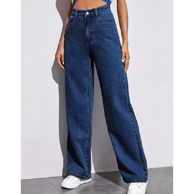 Pantaloni Casual da Donna 2026 a Vita Alta Gamba Dritta Monocolore Jeans Versatili