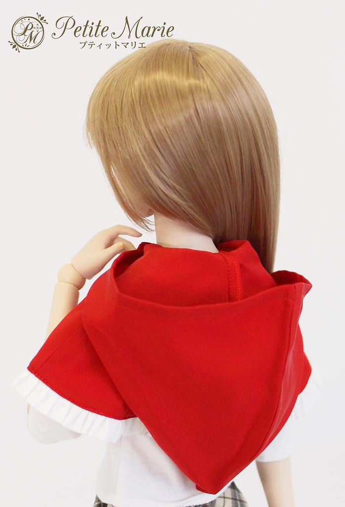 Urocze ubranka dla lalek BJD 60 cm 1/3 DD/SD kompatybilne ze skalą Petite Marie, peleryna z falbankami i kapturem, czerwone, [nr 0085]