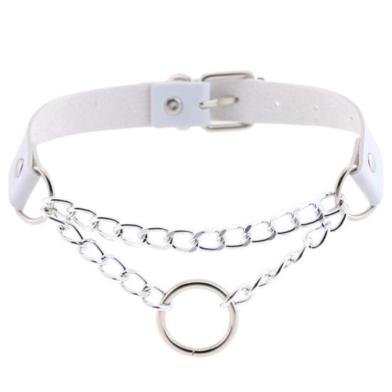 Women Men Punk Chain Choker Necklace O Round Circle Faux Leather Collar Jewelry