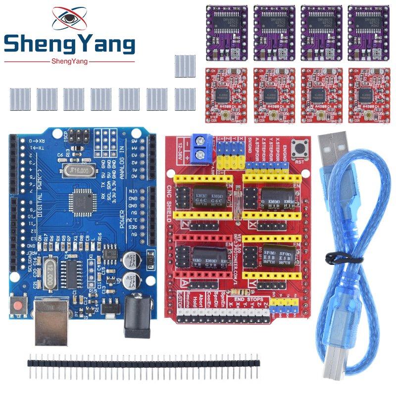 TZTUNO R3 Shield V3 Engraving Machine 3D Printe+ 4pcs DRV8825 Or A4988 Driver Expansion Board For Arduino With USB Cable