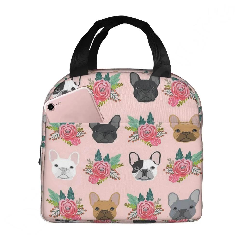 French Bulldog Puppy Facial Insulated Lunch Bag for Work School Picnic Resuable Portable Thermal Cooler Lunch Box for Women Kids