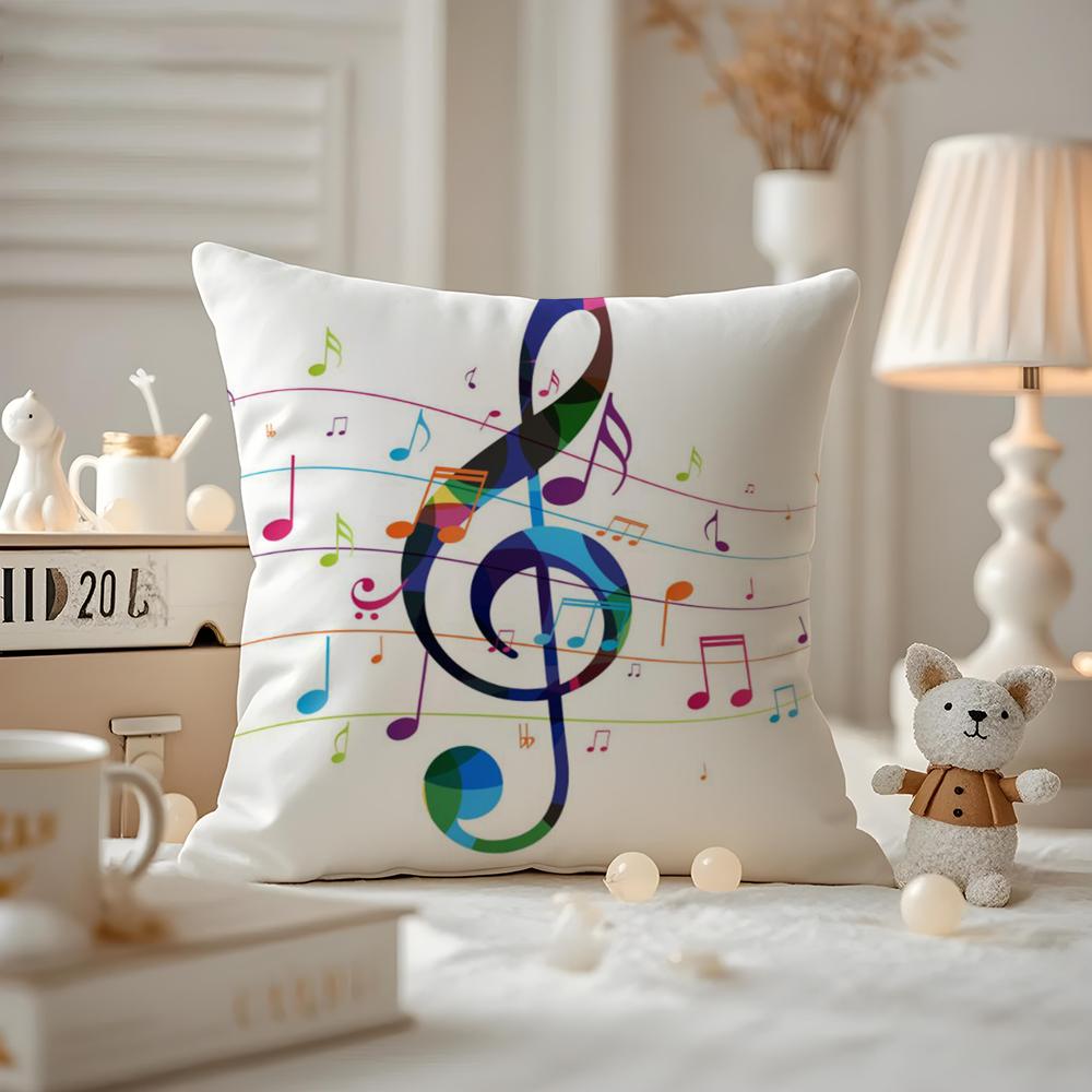 Sheet Music Printing Cushion Cover Antidustmite Pillowcase Invisible zipper silky short plush Sofa cushion cover