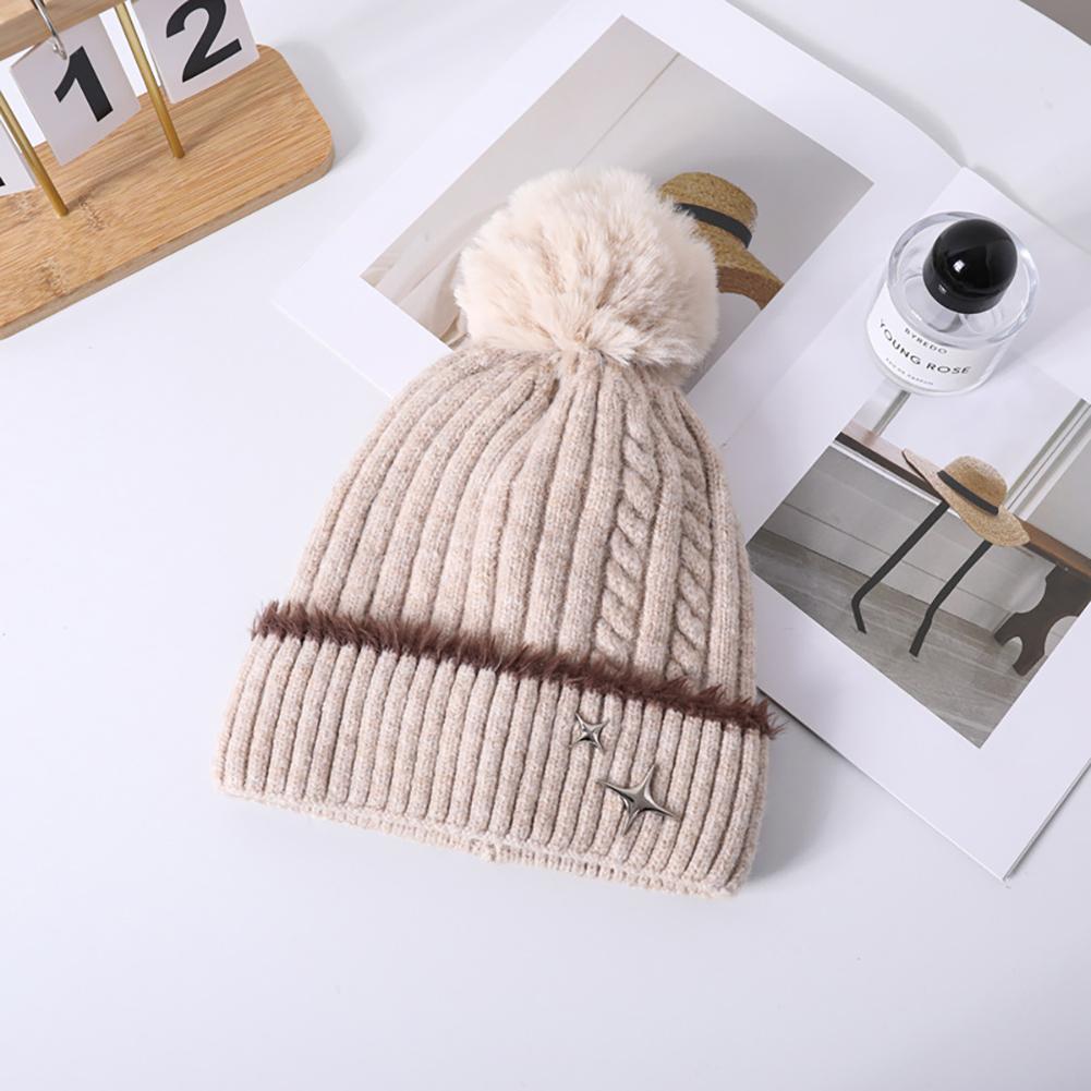 2023 New Winter Five-star Logo Wool Ball Thickened Warm Hat To Prevent Cold Winter Ear Protection Wool Knitted Hat