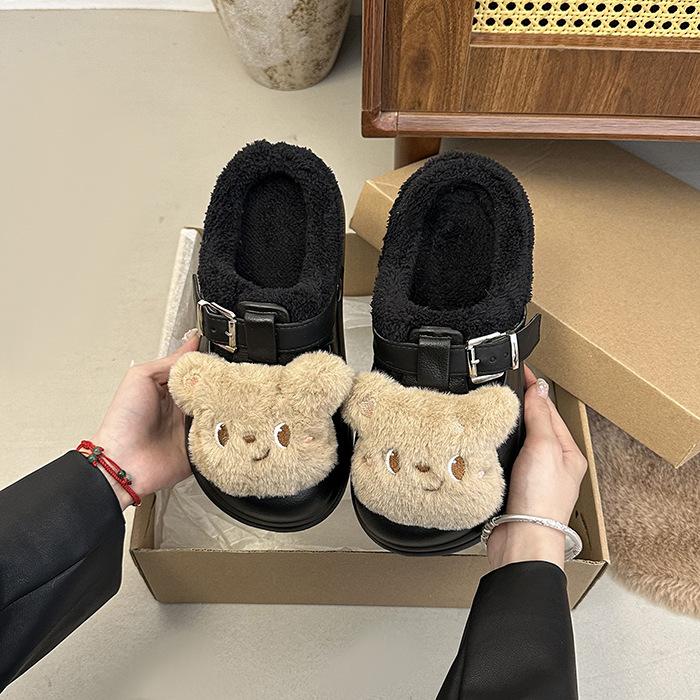 Women's Baotou plush slippers padded warm winter thick bottom heightened home slippers casual walking indoor shoes snow cotton slippers