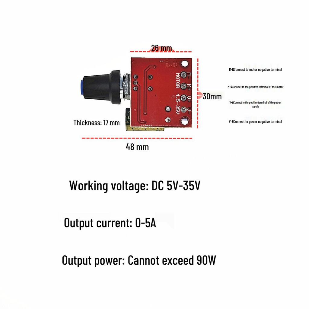 Small DC Motor Speed Controller 2.2V-35V Stepless Adjustment Module