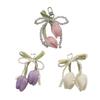 Braided Keychain With Tulips Pearls Beaded Tassels Bowknot Charm For Handbag Purse Backpack Decoration Accessories