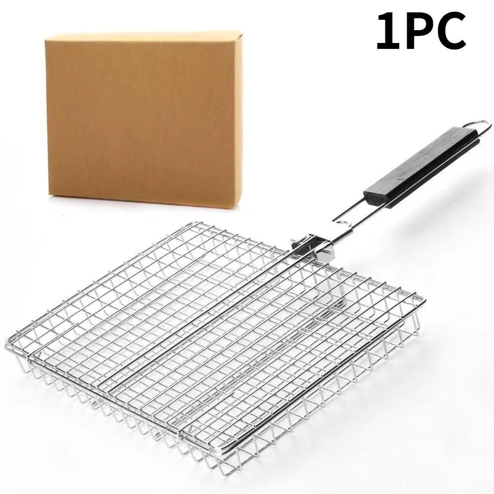 

2Pcs Large Capacity Portable BBQ Grill Basket Folding Handle Barbecue Clip Multifunctional Grill Mesh Mat Picnic Party BBQ Tool