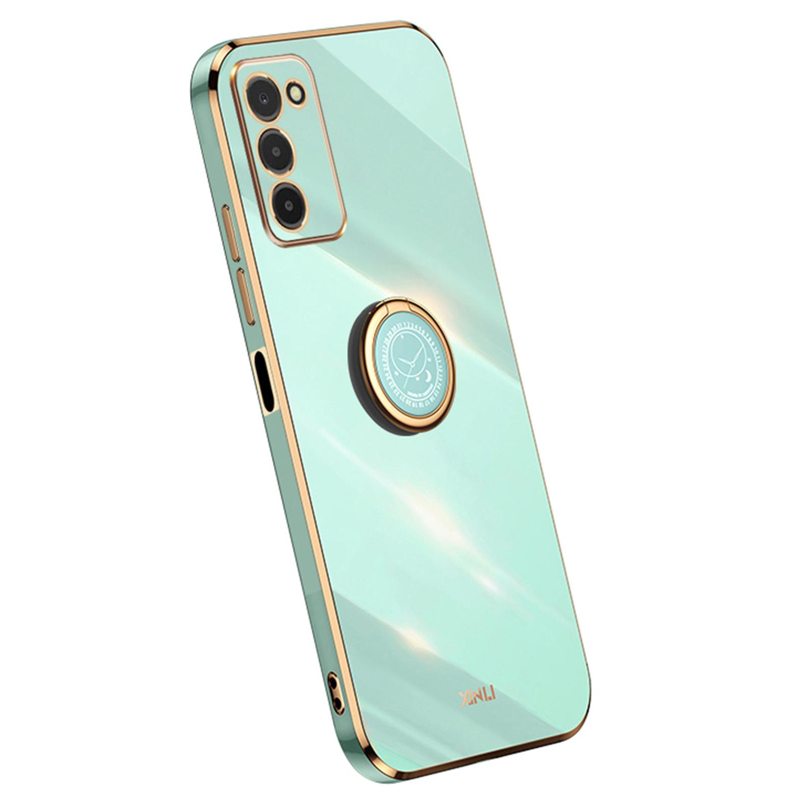 

XINLI For Samsung Galaxy A03s (164.2 x 75.9 x 9.1mm) Anti-scratch Phone Cover Ring Kickstand Electroplating TPU Lightweight Phone Case Cyan