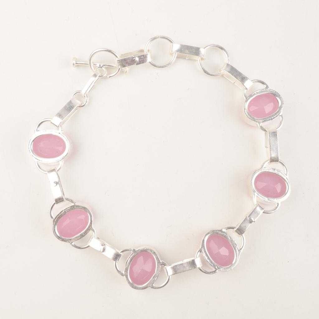 Women's Gift Rose Chalcedony Gemstone 925 Sterling Silver Jewelry Bracelet 9" RB-6-7